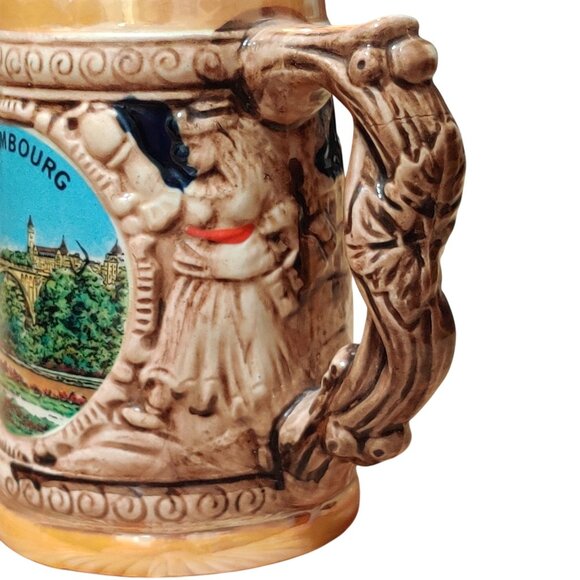 Vintage Luxembourg German-Style Beer Stein Ceramic Souvenir Mug Ornate Handle - Picture 4 of 7